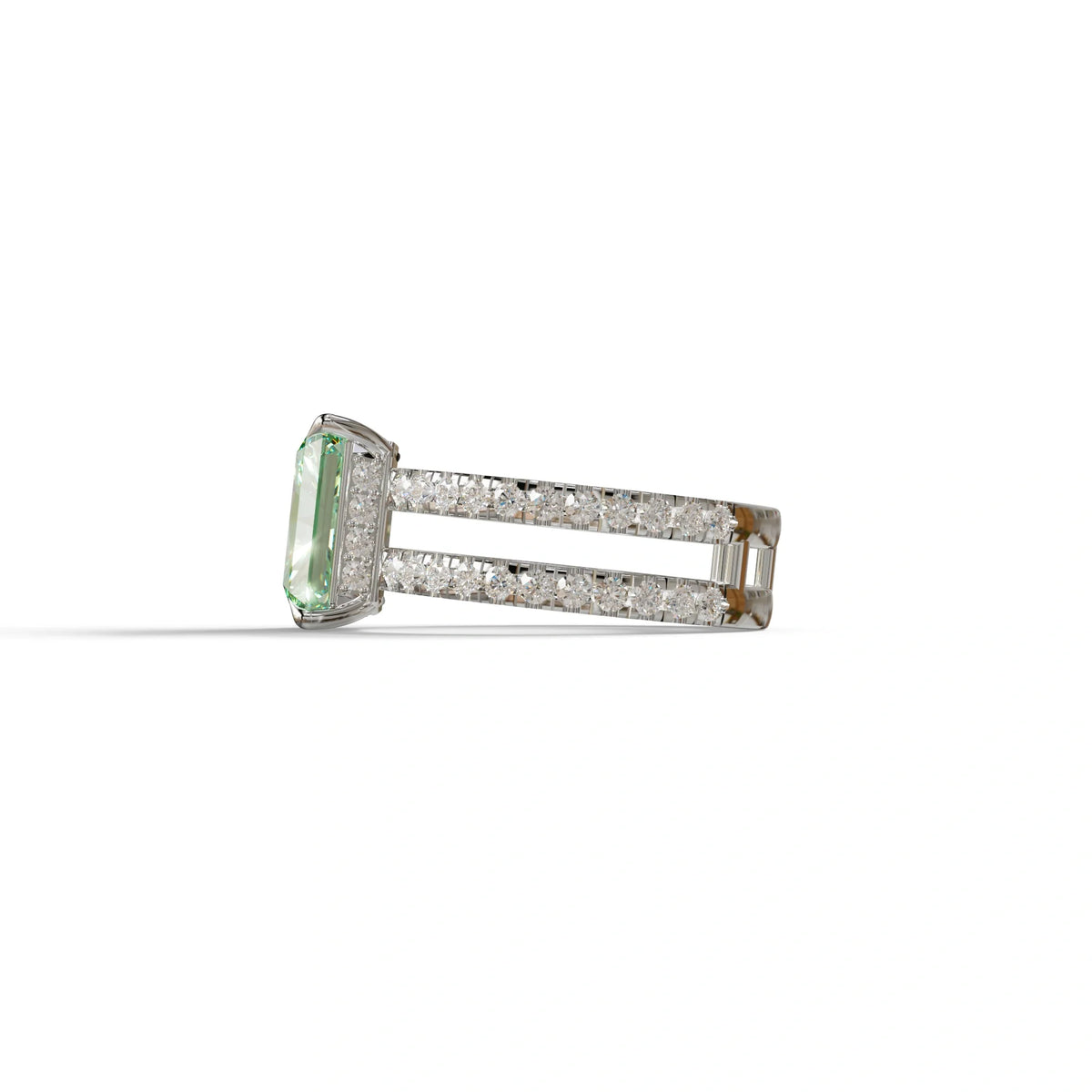 Green Color Radiant Cut Lab Diamond Engagement Ring | Double Band Hidden Halo - Billie