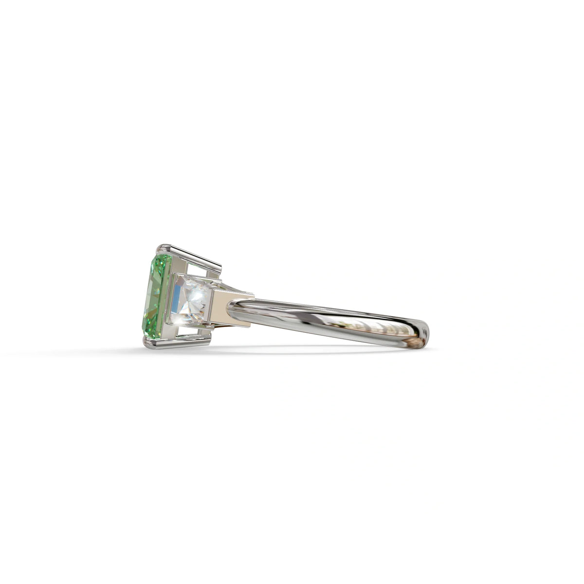 3Ct Green Radiant & Tapered Cut Lab Grown Diamond Three Stone Engagement Ring - Yana