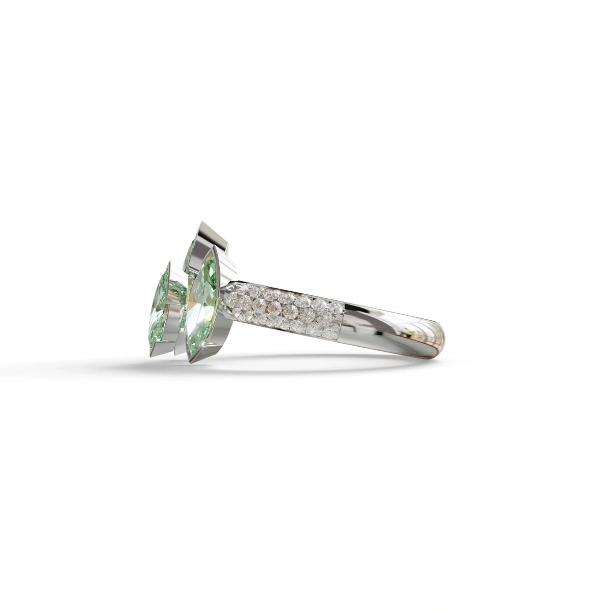 3 Stone 1.75 Ct Green Marquise Cut Pave Setting Lab Diamond Ring - Dutch