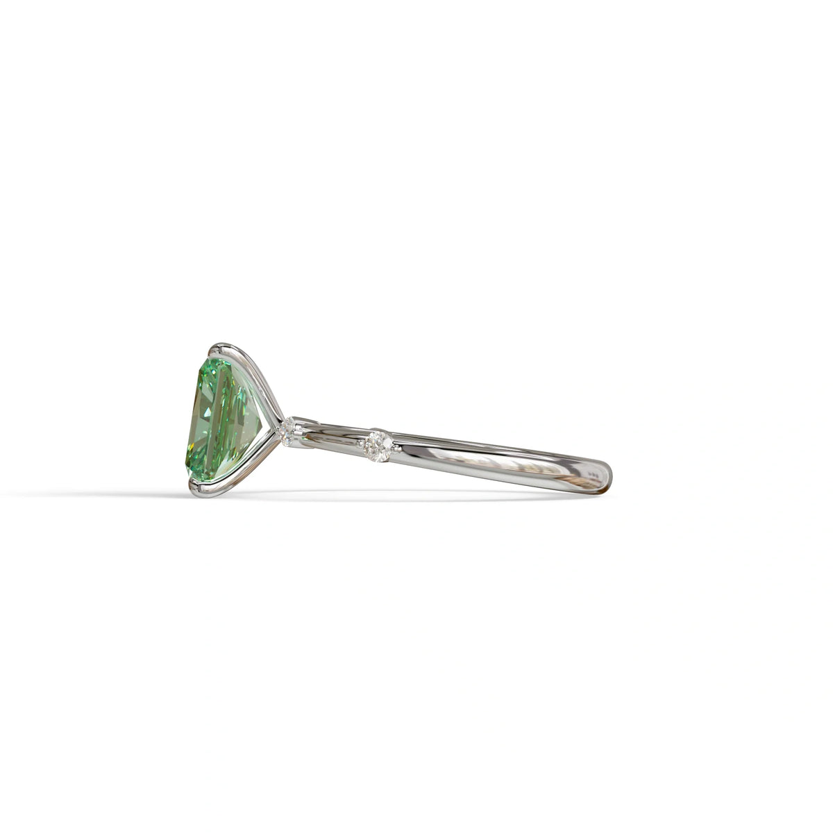 2 Ct Fancy Vivid Green Radiant Cut Lab Grown Diamond Engagement Ring | Space-Chanel Setting - Elaria