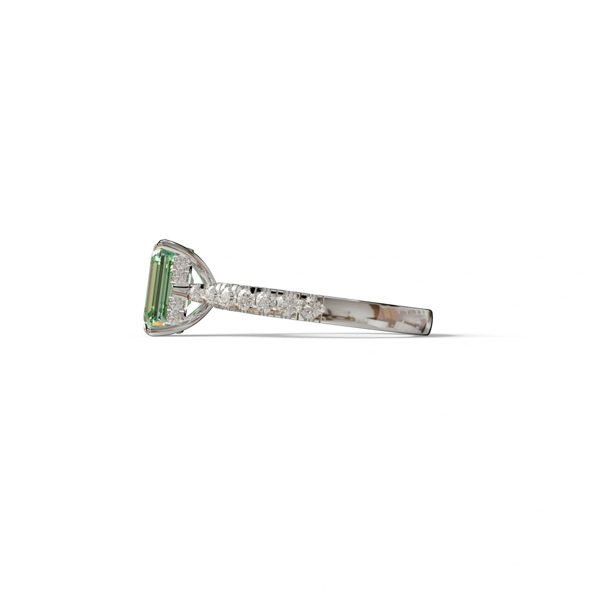 2 Carat Green Emerald Cut Hidden Halo & Pave Lab Diamond Ring - Siara