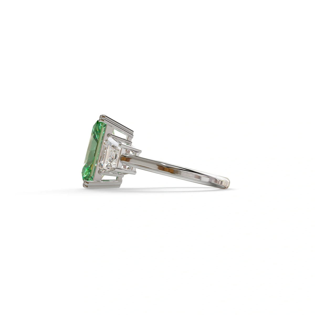 4 Carat Green Lab Grown Diamond Engagement Ring – Radiant Cut Three Stone | Taco