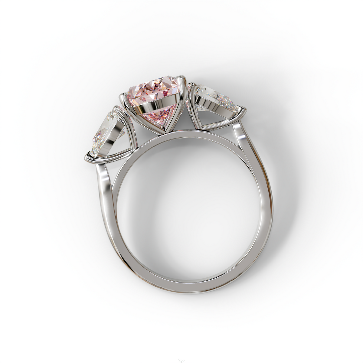 3 Carat Fancy Pink Oval & Pear Cut Three Stone Lab Diamond Ring – 10K 14K 18K Gold