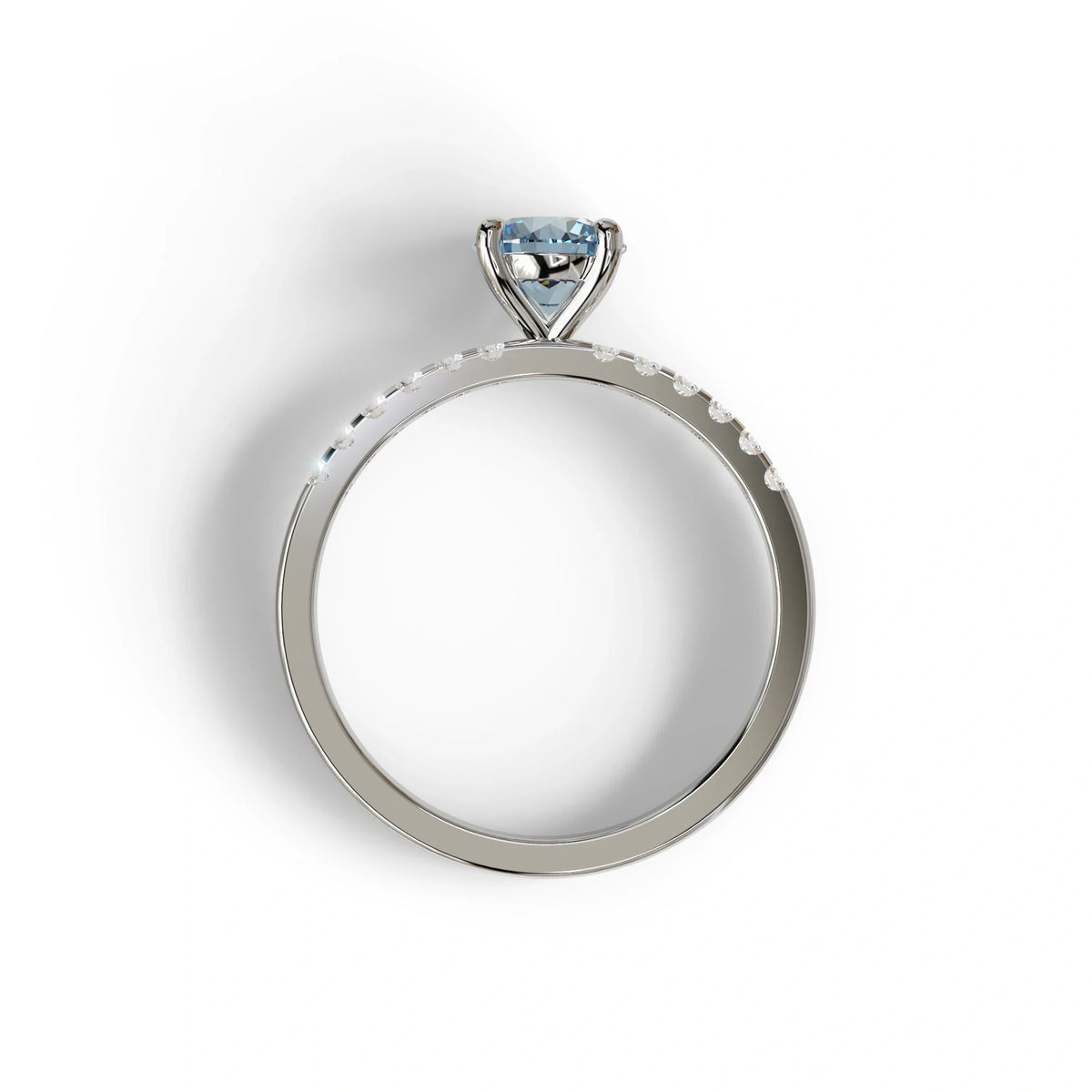 Blue Round Pave Set Minimalist Engagement Ring - Nova Signature