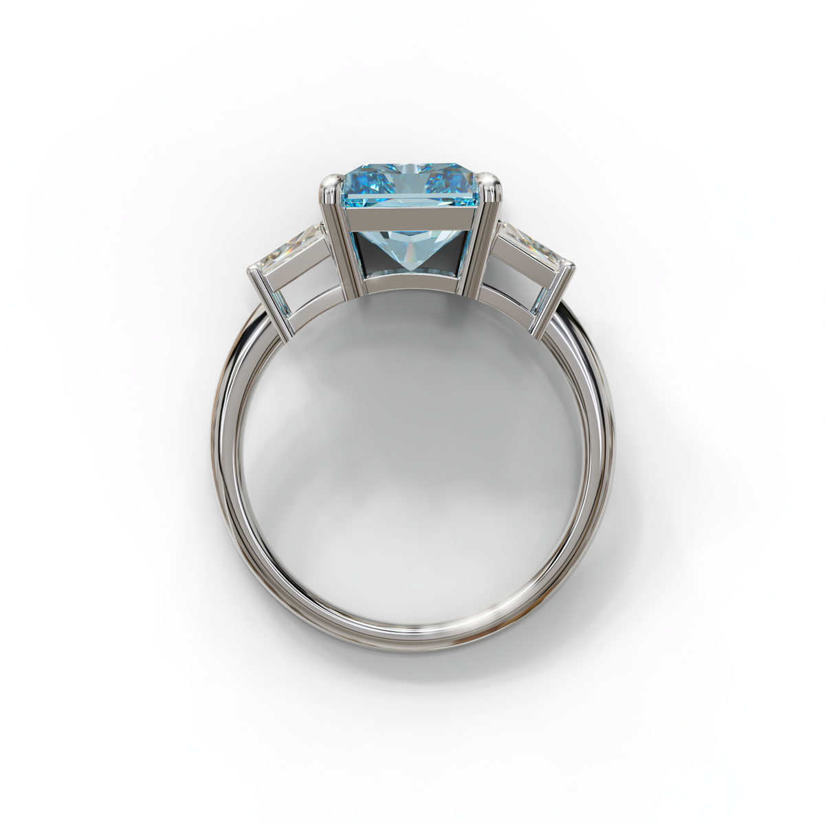 4 Carat Blue Radiant & Trapezoid Three Stone Engagement Ring - Embrace