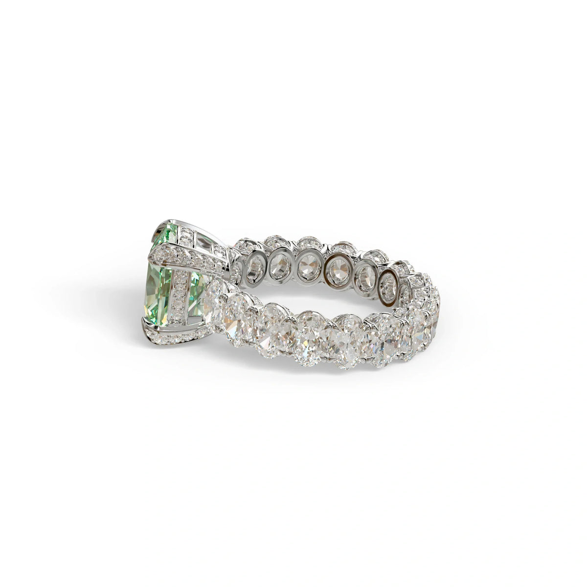 4 Carat Green Cushion Cut Full Eternity Lab Grown Diamond Ring - Enigma