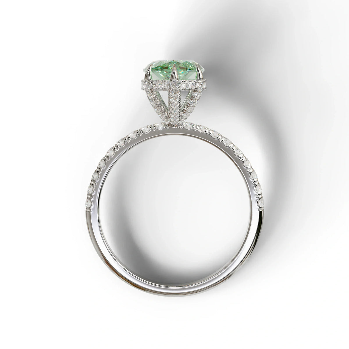 3 Carat Green Marquise Cut Lab Diamond In Hidden Halo & Pave Setting Ring