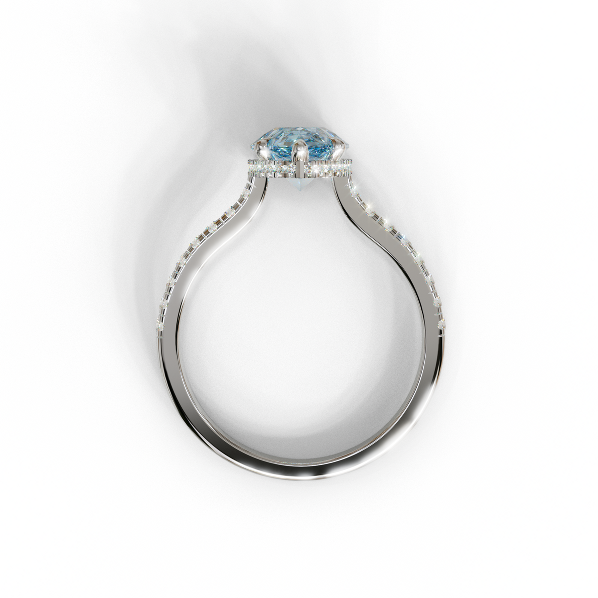 3 Carat Blue Pear Cut Hidden Halo & Pave Set Lab Diamond Ring - Eblouissant