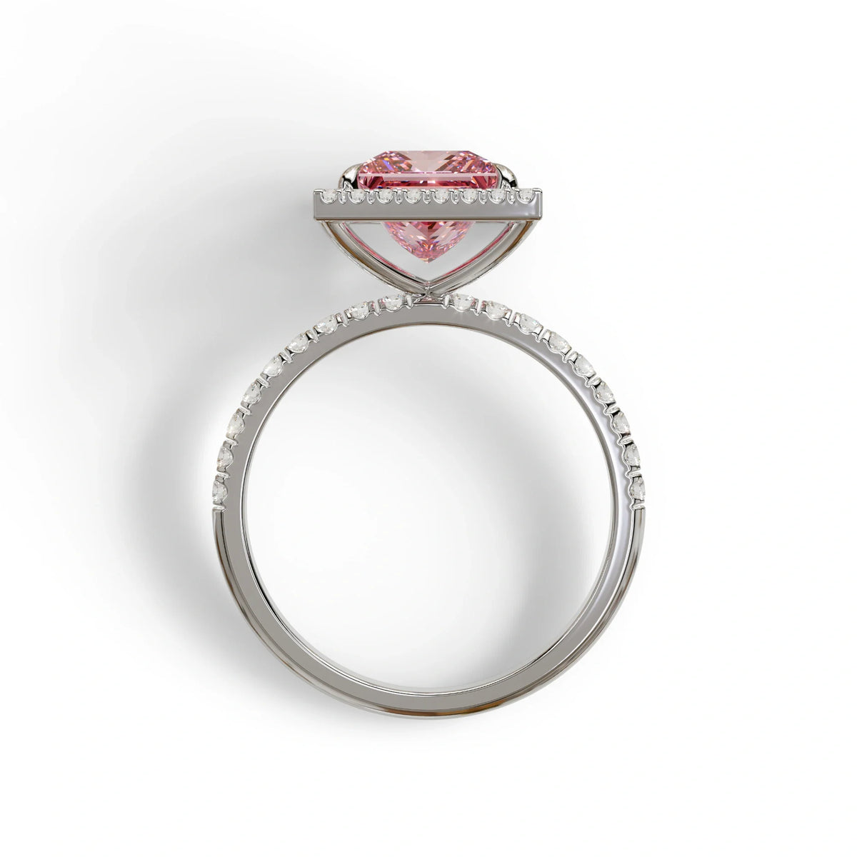 2 Carat Pink Princess Cut Halo & Pave Lab Diamond Ring - Diamond Prime