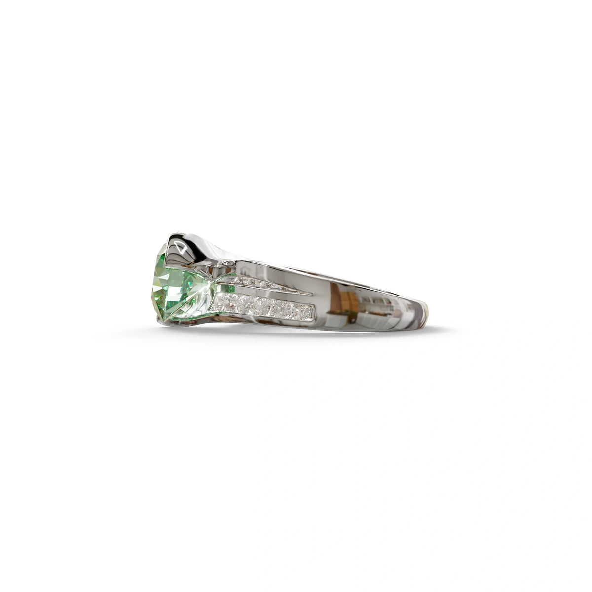 2 Carat Green Round Shaped Channel Set Lab Diamond Engagement Ring - Avonlea