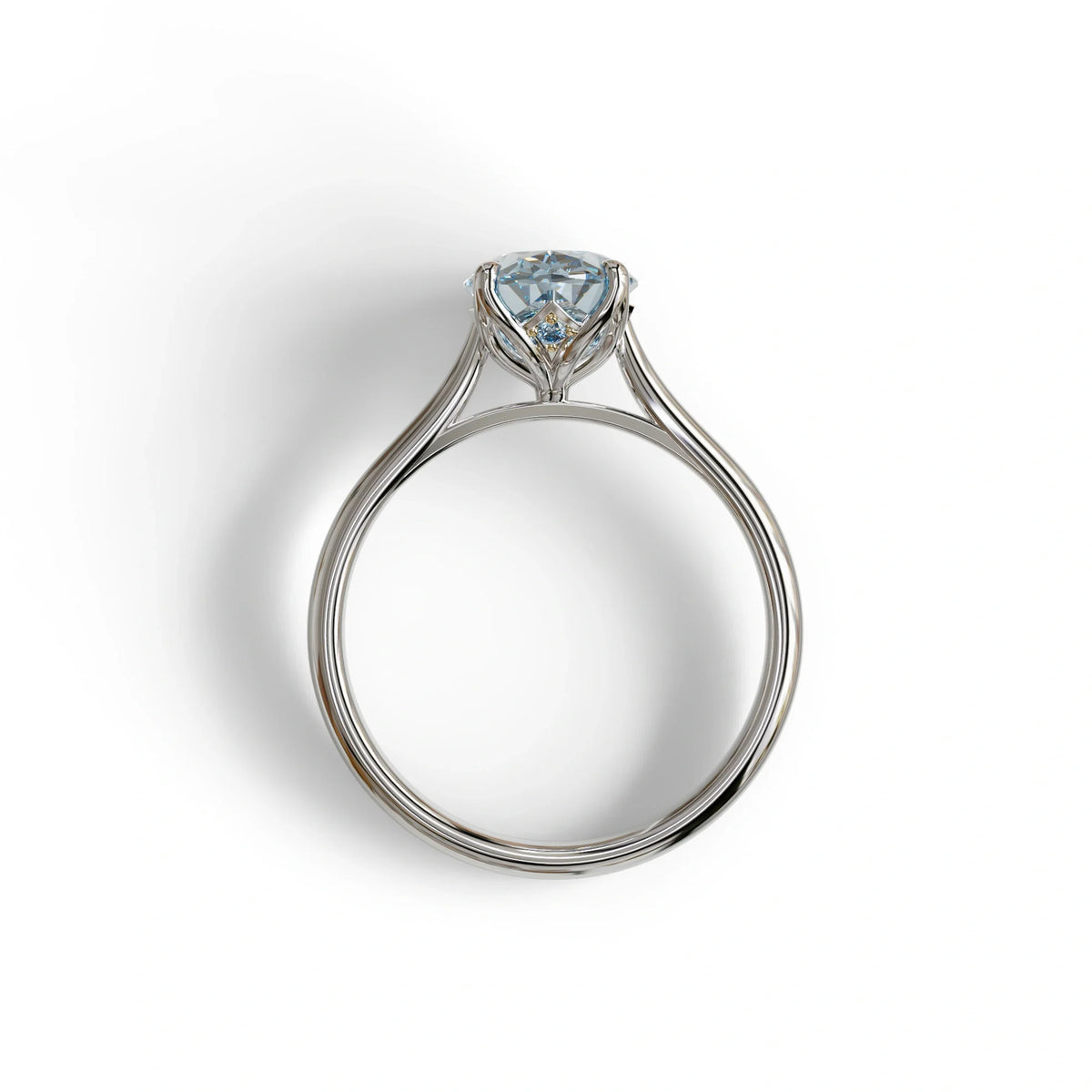 Blue Oval Cut Hidden Diamond Solitaire Lab Grown Diamond Ring - Secrecy