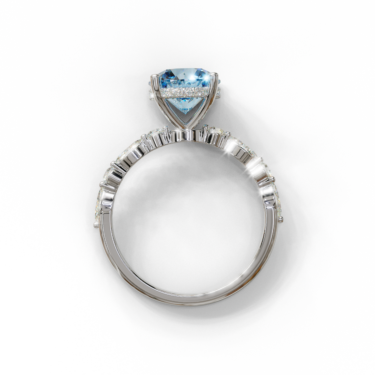 2 Carat Blue Round Cut Hidden Halo & Pave Set Lab Diamond Ring - Pure Origin