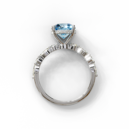 2 Carat Blue Round Cut Hidden Halo & Pave Set Lab Diamond Ring - Pure Origin