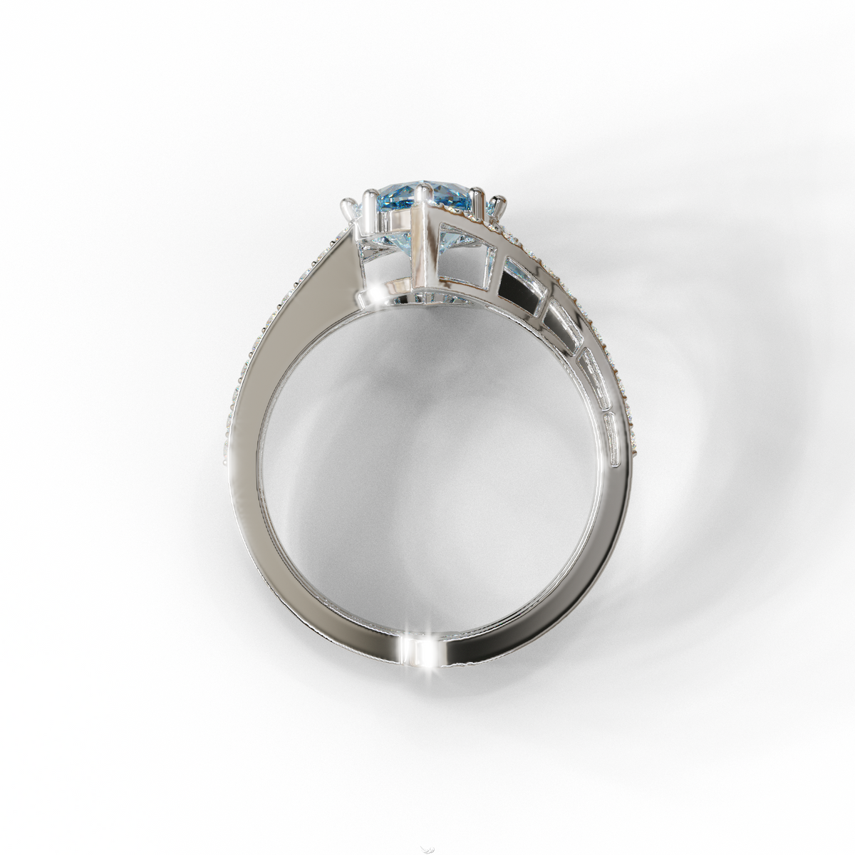 3 Carat Marquise Cut Blue Lab Diamond Ring with Double Pave Setting