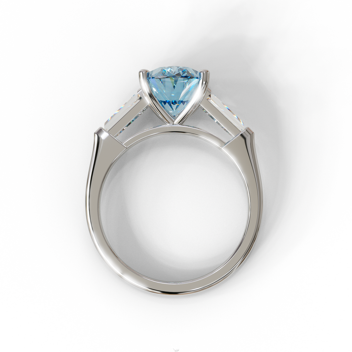 3 Carat Blue Oval & Tapered Baguette Lab Grown Diamond Three Stone Engagement Ring