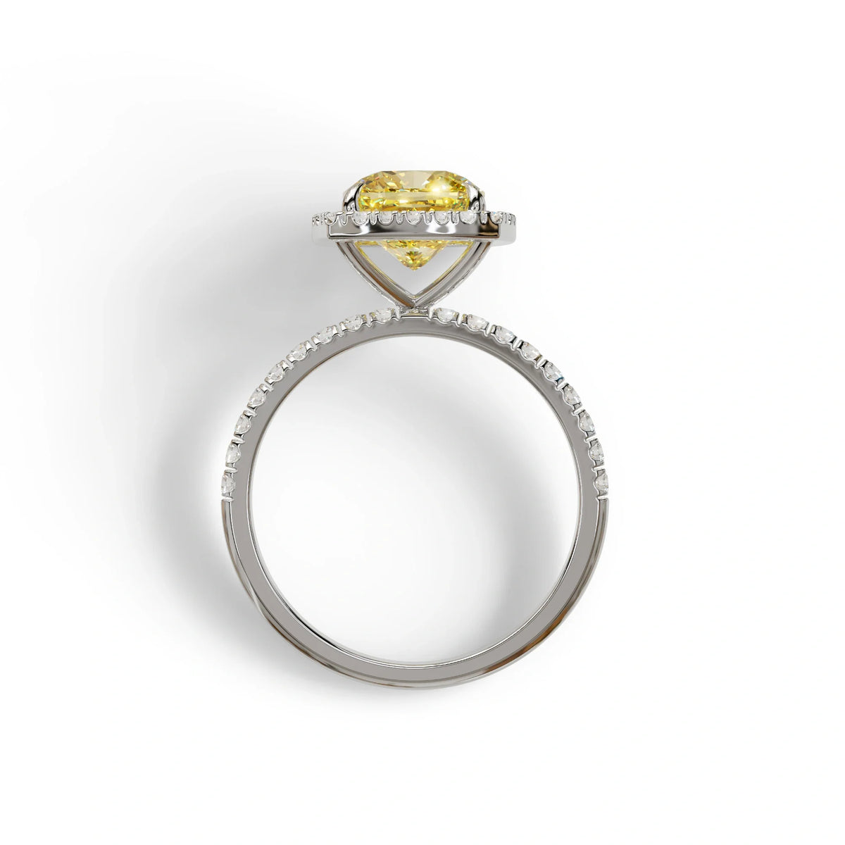 Yellow Cushion Cut Halo & Pave Lab Grown Diamond Engagement Ring - Rosa
