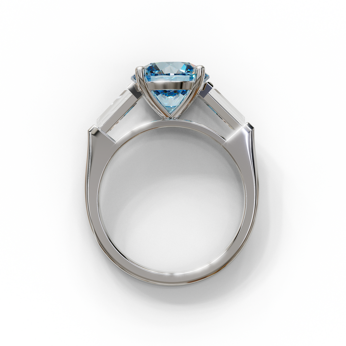 3 Carat Blue Round & Tapered Cut Multi Stone Lab Diamond Ring - Reflection