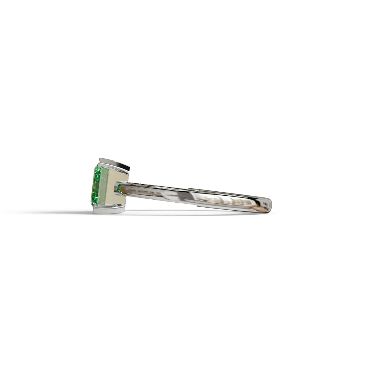 2.5 Ct Fancy Vivid Green Emerald Cut Lab Diamond In Pave-Chanel Setting Ring - Qiqi