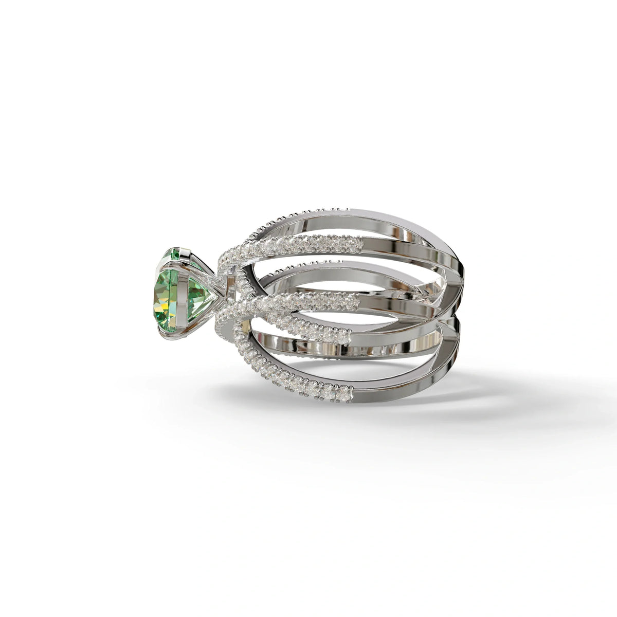 1.5 Carat Green Round Cut Criss Cross Lab Diamond Ring - Elegant