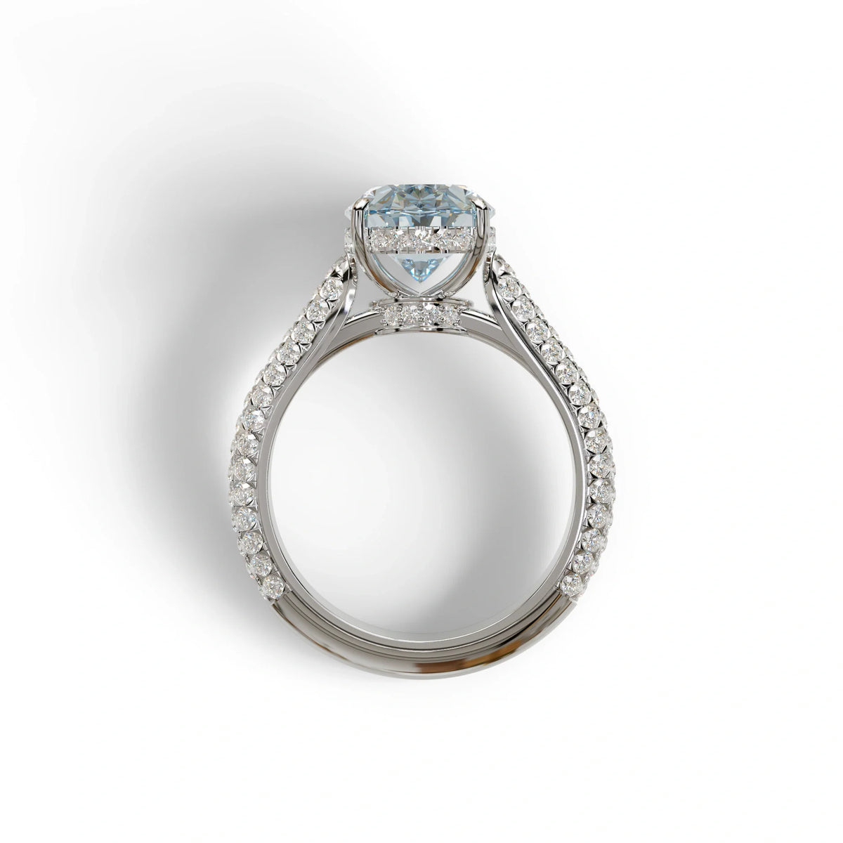 3 Carat Blue Oval Cut Hidden Halo & Pave Set Lab Diamond Engagement Ring - Viviana