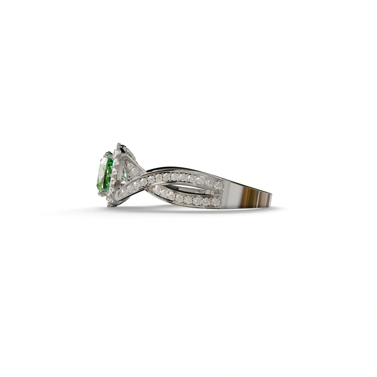 3 Carat Green Cushion Cut Lab Grown Halo Diamond Engagement Ring - Odessa