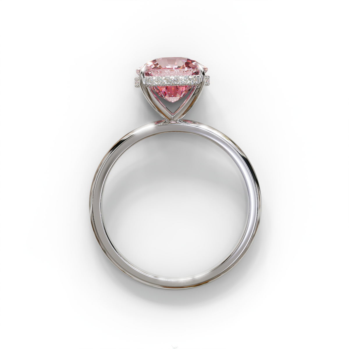 3 Carat Pink Cushion Lab Diamond Hidden Halo Ring