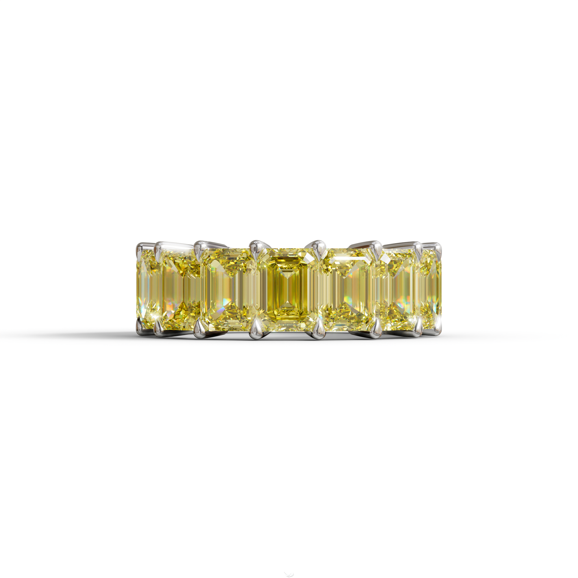 Lab‑Grown Yellow Emerald‑Cut Diamond Band – Classic Full‑Eternity Style - 10K Solid Gold / White Gold