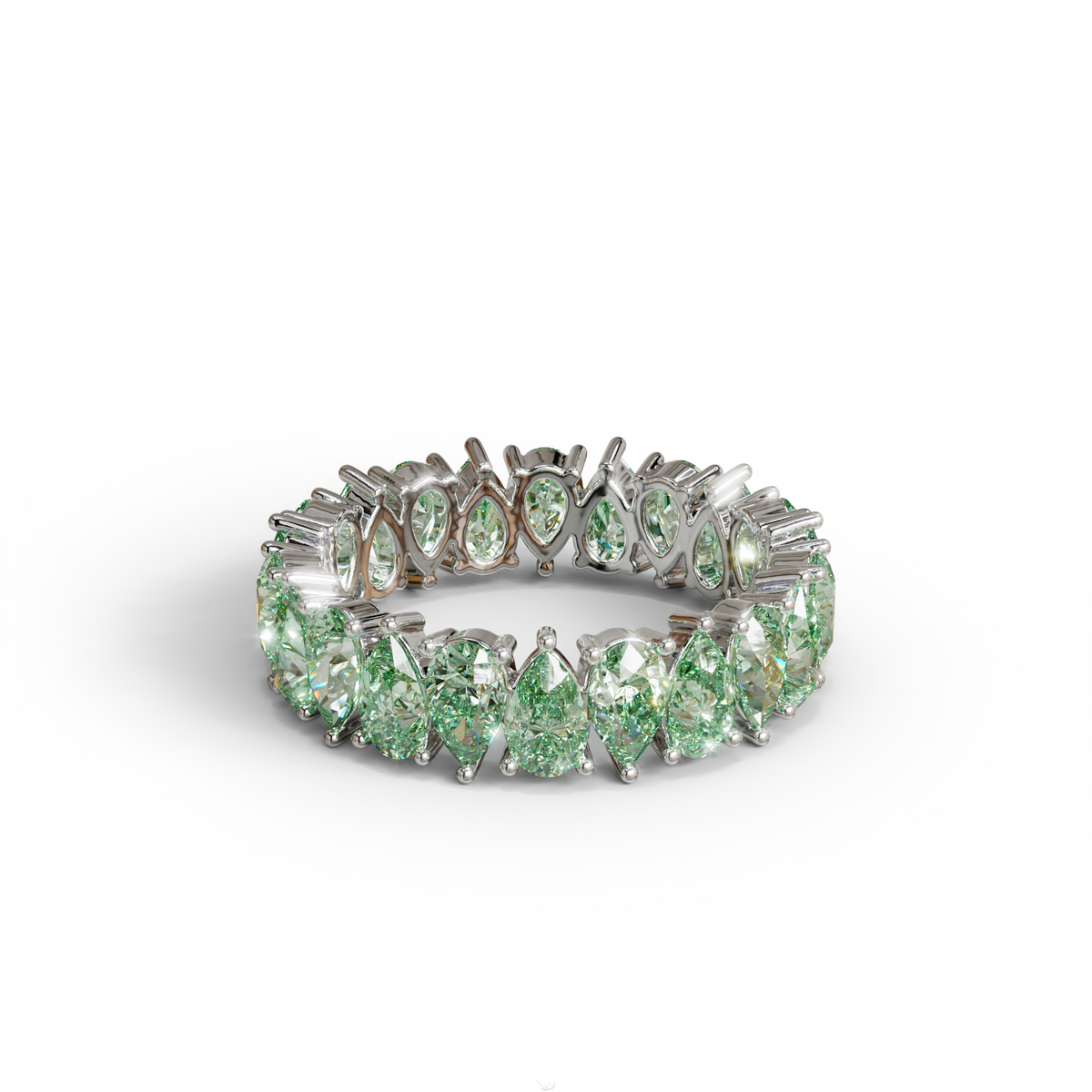 Green Pear Diamond Full Eternity Band - Stackable Ring