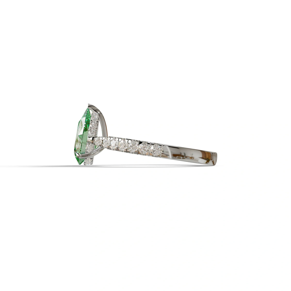 2 Carat Green Pear Shaped Hidden Halo Lab Diamond Engagement Ring - Teardrop