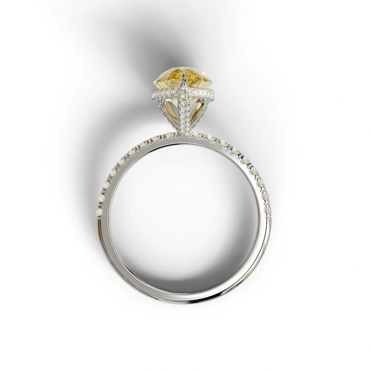 2 Carat Yellow Pear Cut Hidden Halo & Pave Lab Diamond Ring