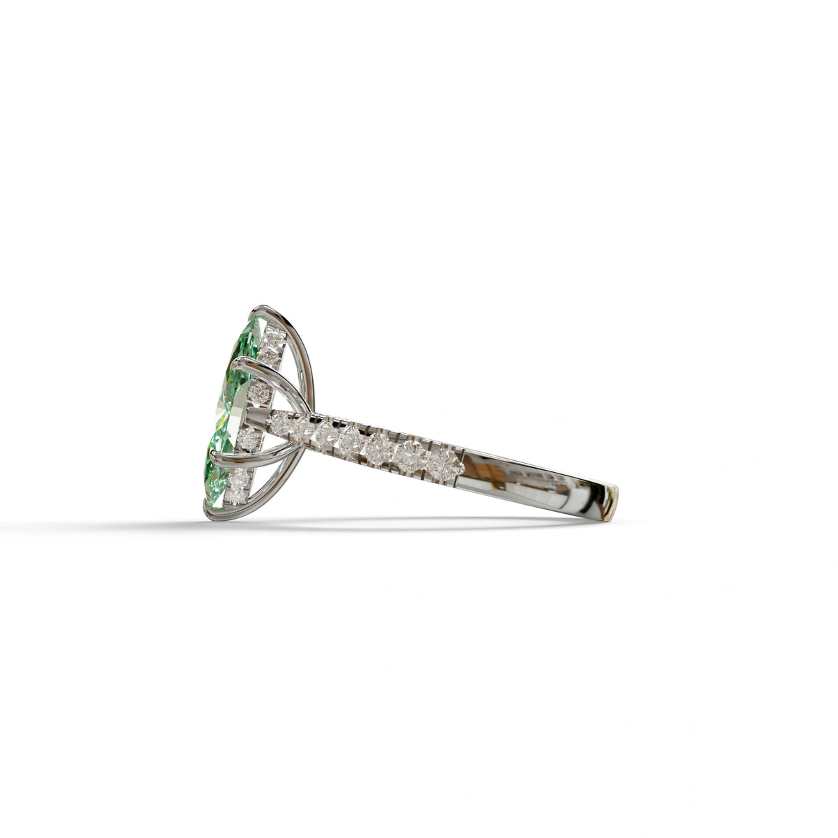 1.5 Carat Green Marquise Cut Lab Diamond Hidden Halo & Pave Ring - Ash