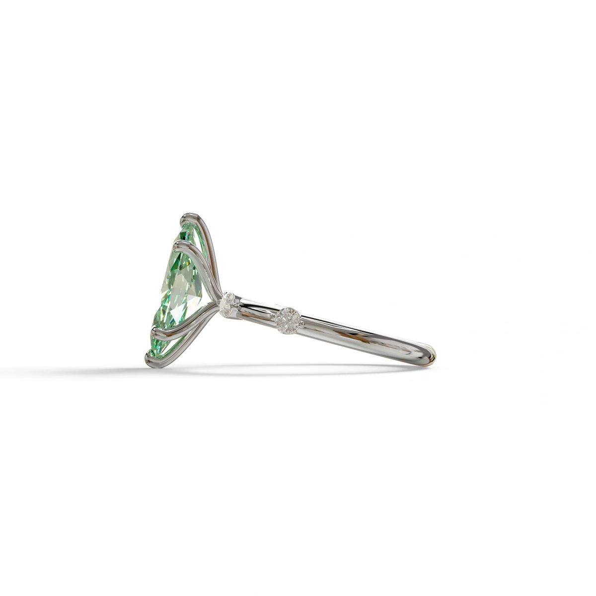 2.5 Ct Fancy Vivid Green Marquise Cut Lab Diamond In Space-Chanel Setting Ring - Nimi