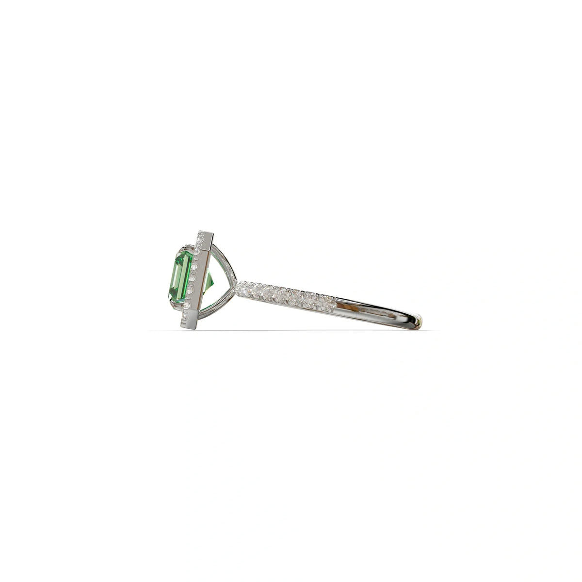 3.5 Ct Green Asscher Cut Lab Diamond In Halo & Pave Setting Ring - Up Glam