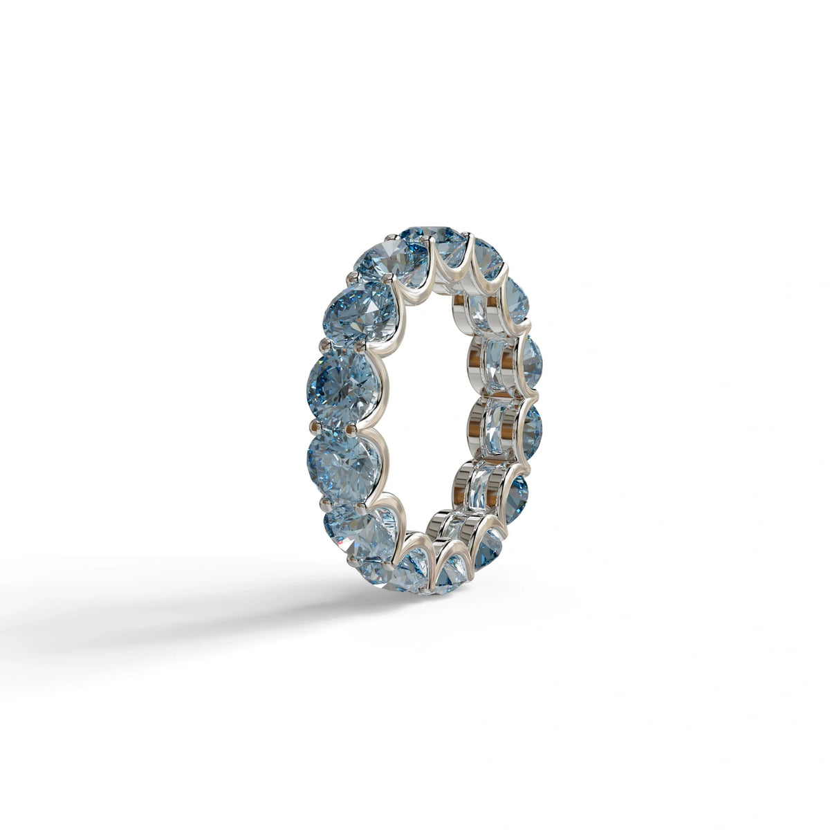 Blue Round Brilliant Diamond Full Eternity Band in 18k Yellow Gold – Scalloped U-Prong Setting