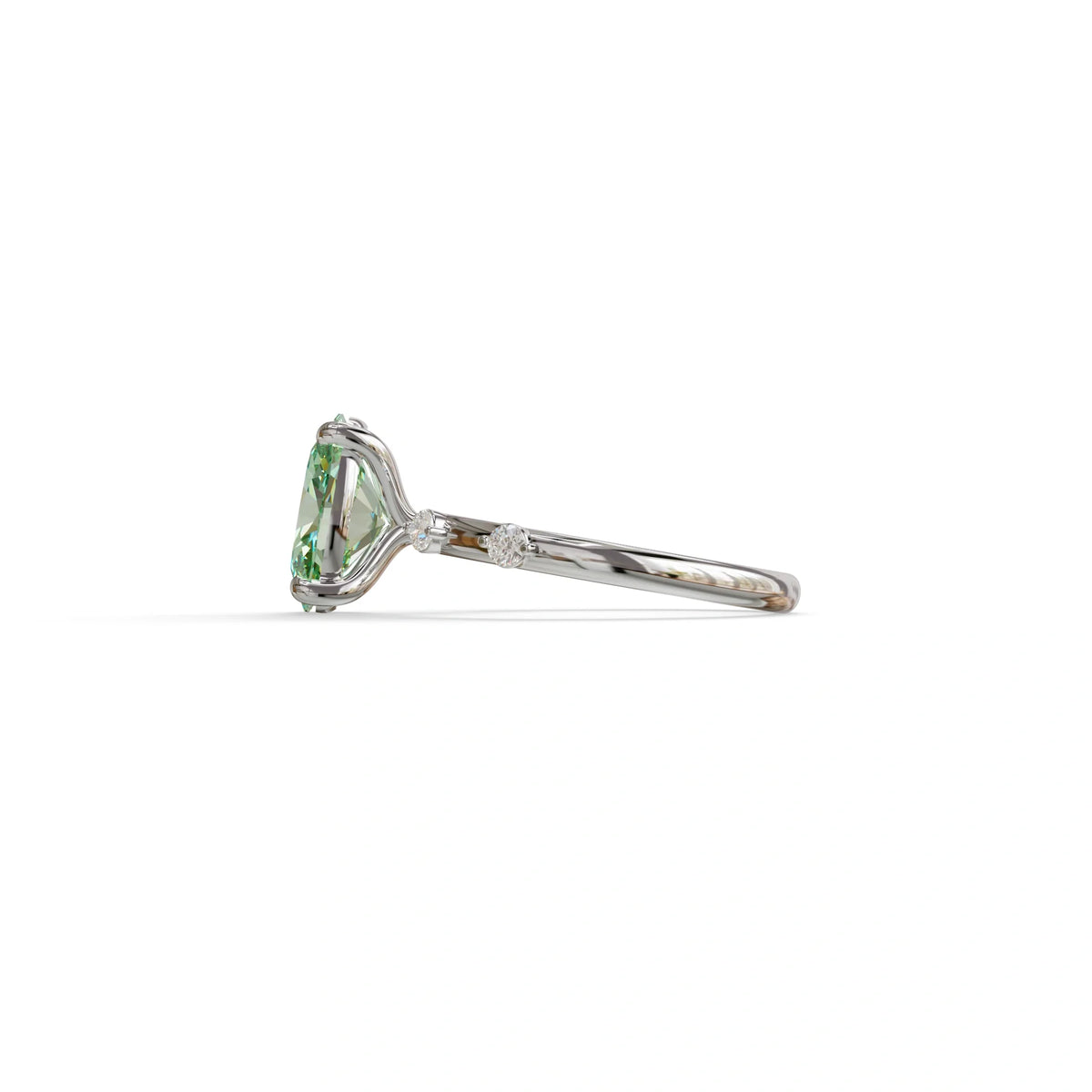 2 Ct Green Oval Cut Lab Diamond In Space-Chanel Setting Ring - Celestial