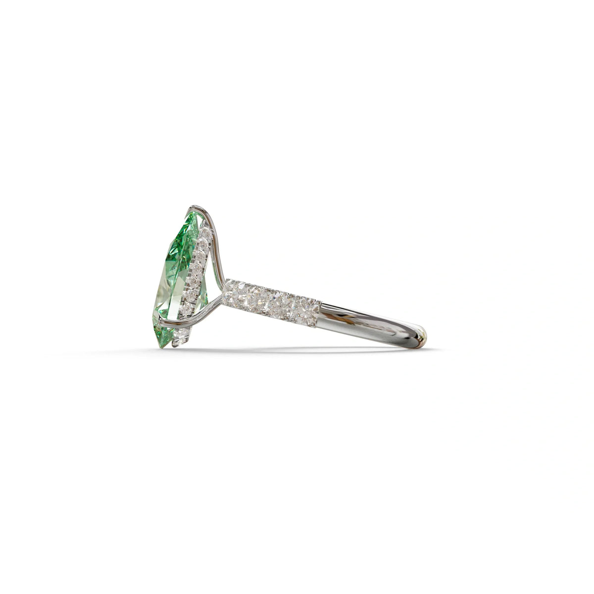 3 Carat Fancy Vivid Green Pear Cut Lab grown Diamond Engagement Ring - Feesia