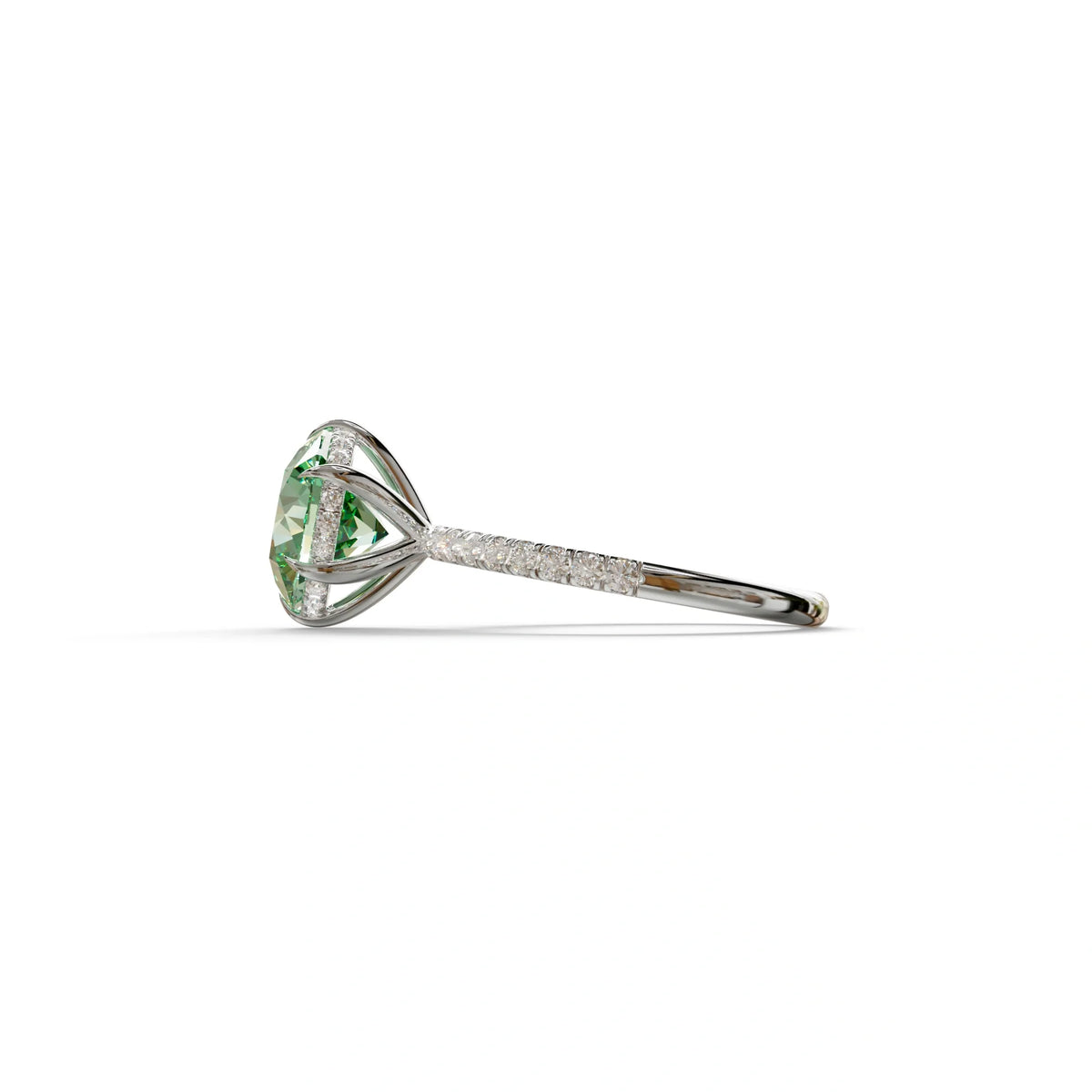2.5 Carat Green Round Cut Hidden Halo & Pave Lab Diamond Ring - Hyper Saga