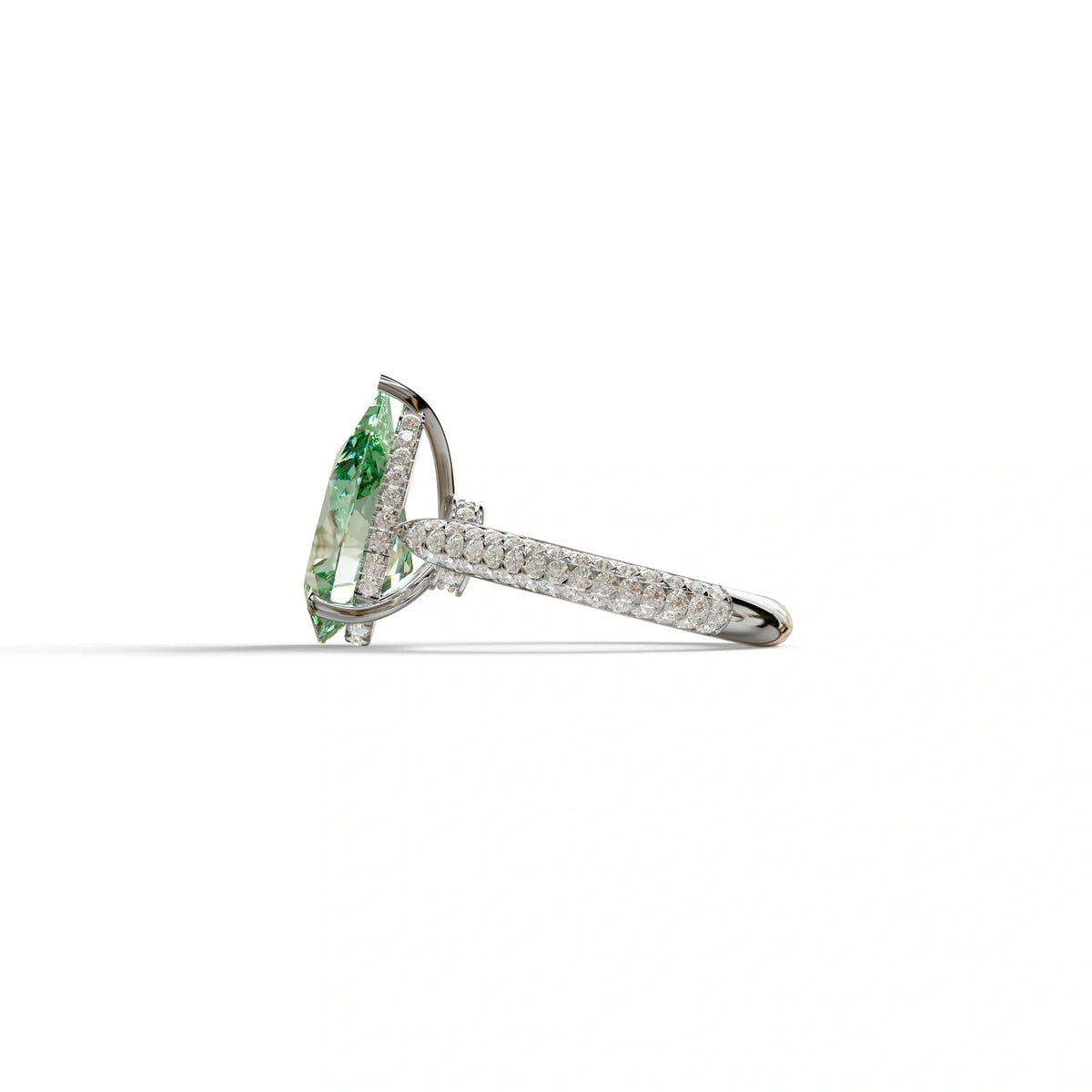 3 Carat Green Pear Shaped Hidden Halo Lab Diamond Engagement Ring - Alina