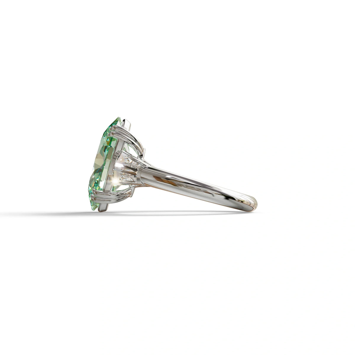 3 Carat Green Oval & Baguette Lab Diamond Ring - Persi