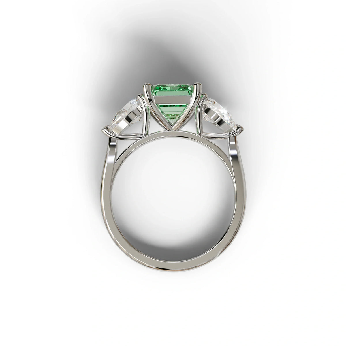 3 Carat Green Emerald Cut Lab Diamond In 3 Stones Claw Prongs Setting Ring