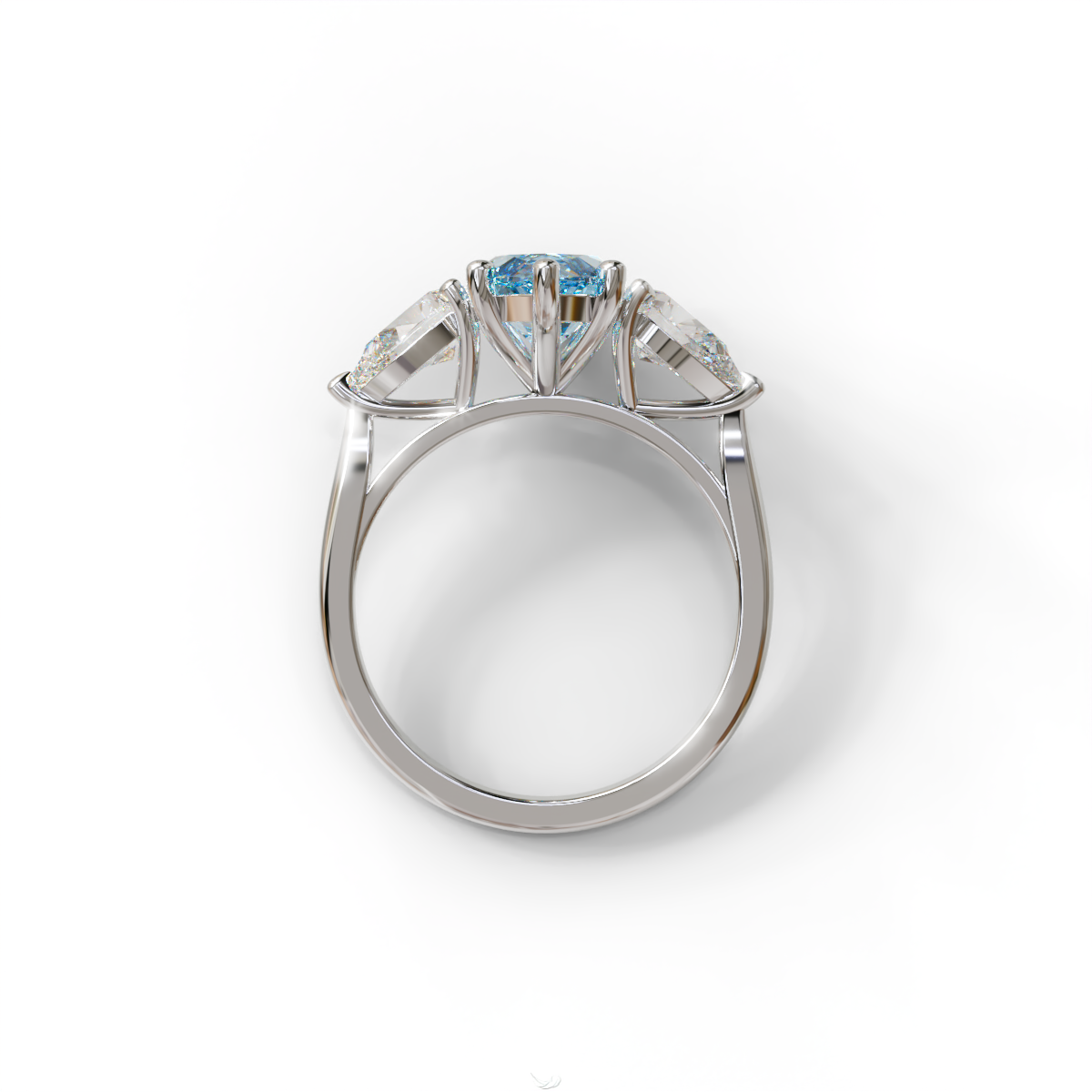 3 Carat Fancy Blue Marquise & Pear Cut Three Stone Lab Grown Diamond Engagement Ring