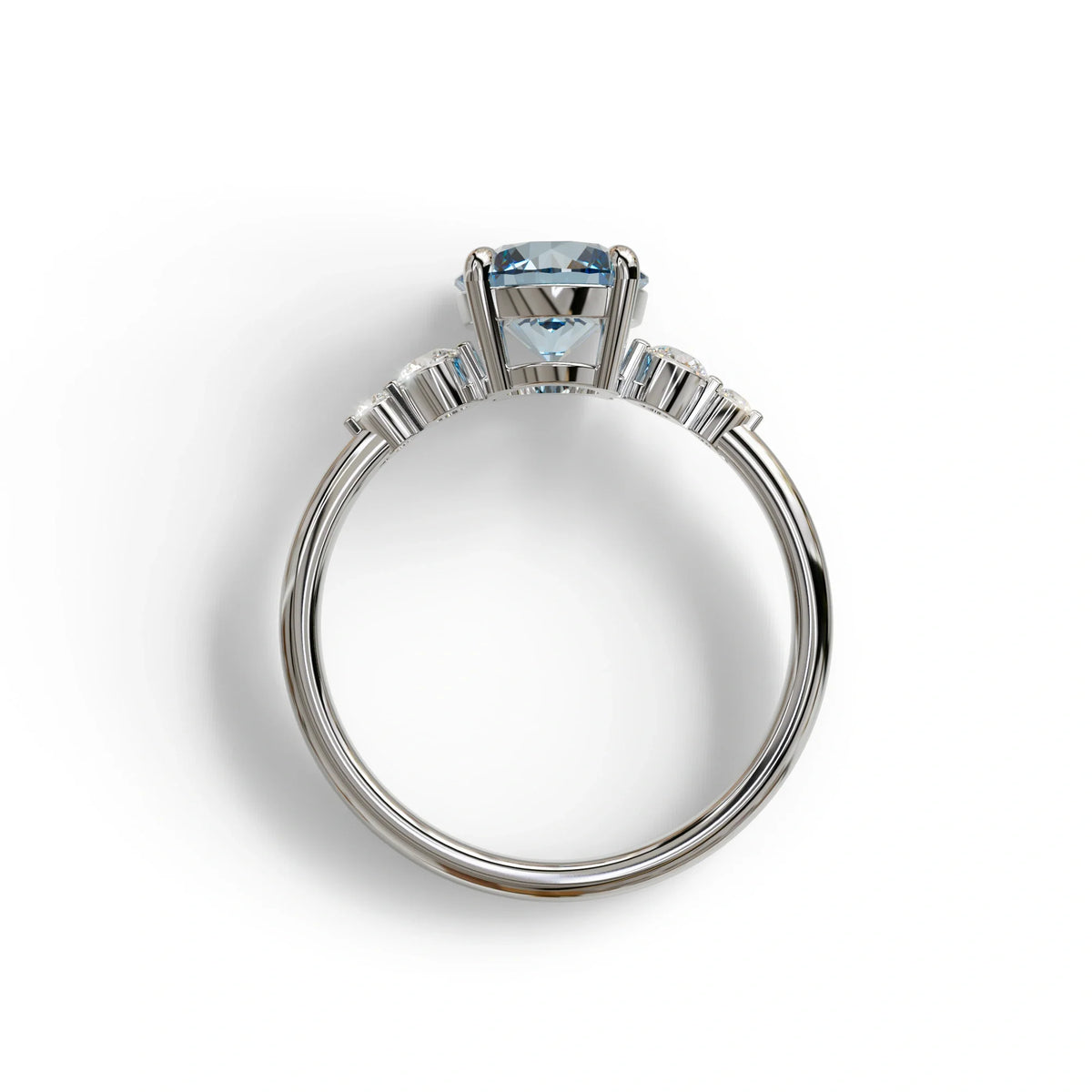Blue Round Three Stone Lab Grown Diamond Engagement Ring - Romance