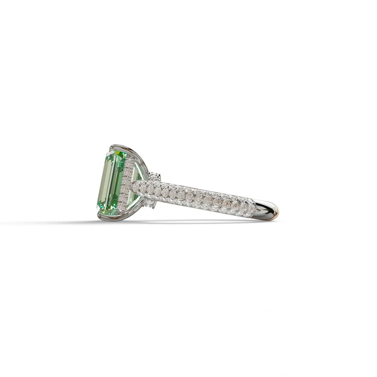 3 Carat Green Emerald Cut Hidden Halo & Pave Set Lab Diamond Ring - Emme