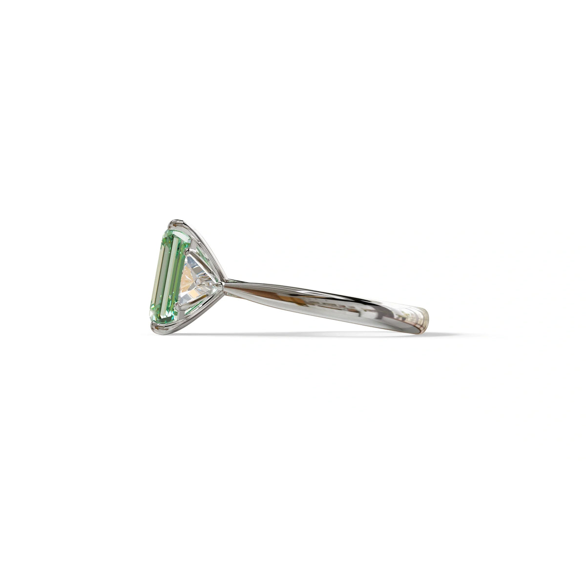 3Ct Fancy Vivid Green Emerald Cut Lab Grown Diamond Three stone Engagement Ring - Polaris