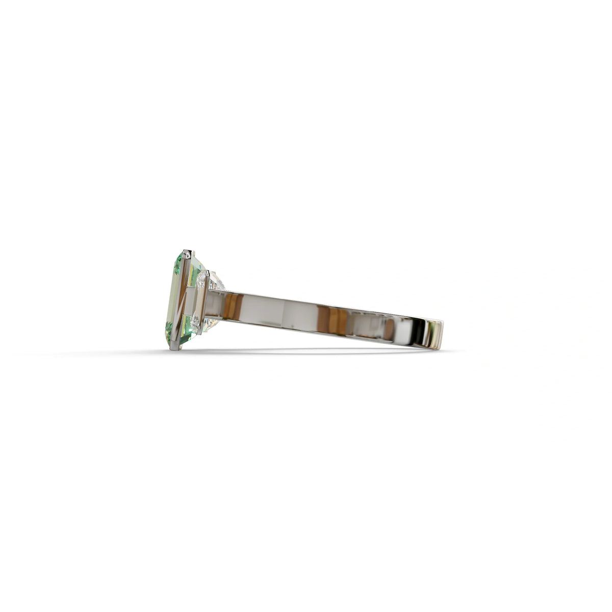 Three Stone 3 Carat Emerald cut Green Lab Grown Diamond Engagement Ring - Elaris