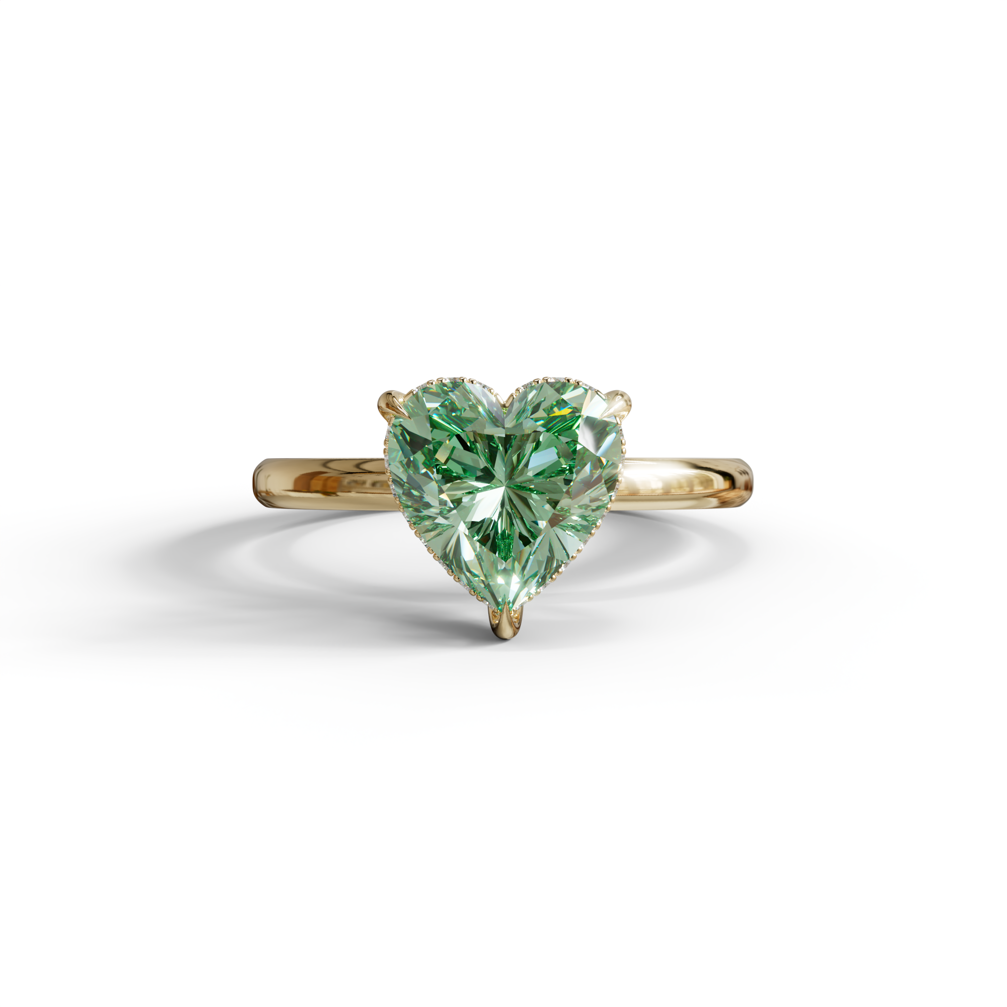 3 Carat Green Heart Cut Hidden Halo Set Lab Grown Diamond Engagement Ring - 10K Solid Gold / Yellow Gold