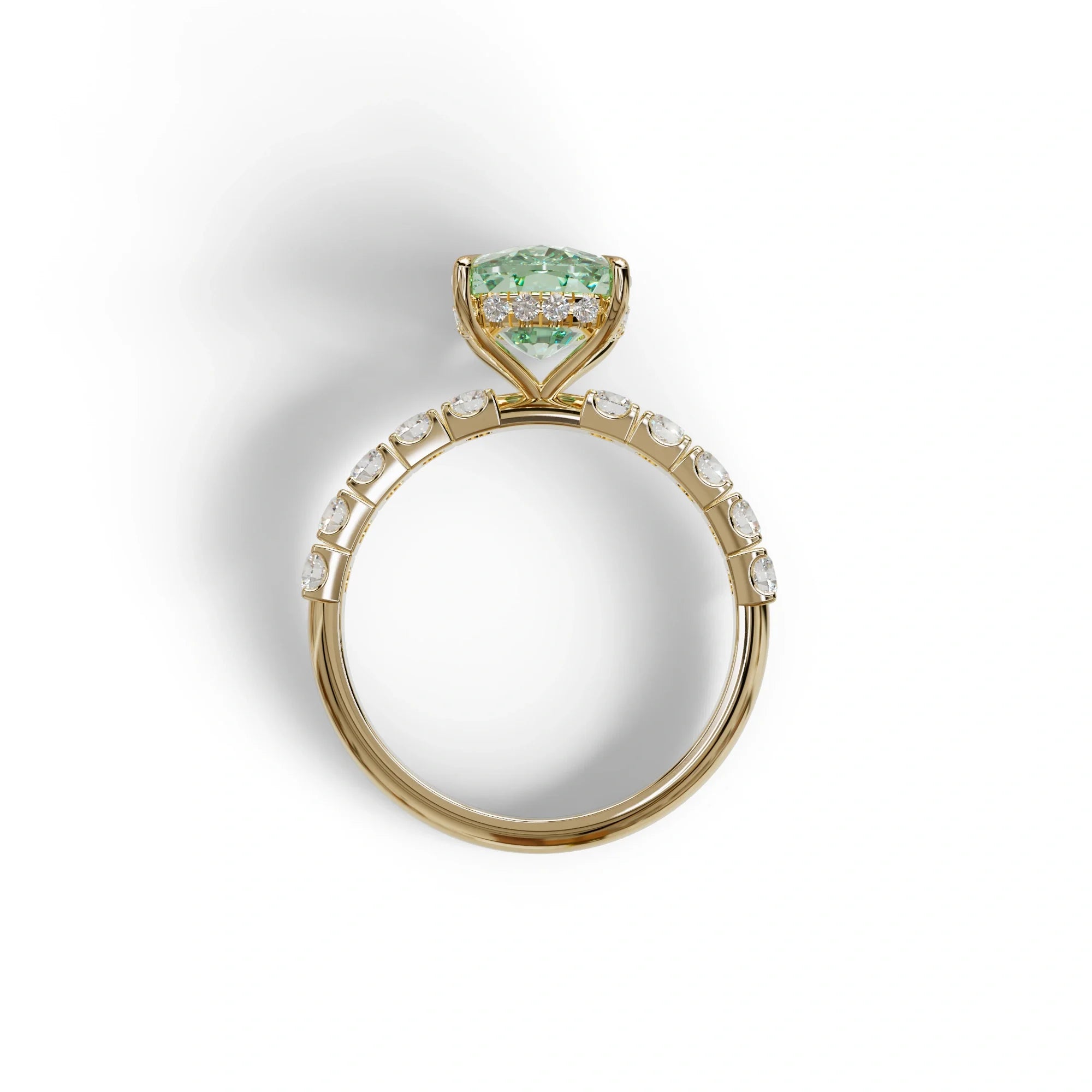 4 Carat Green Cushion Cut Hidden Halo Eternity Lab Diamond Engagement Ring - Sandrine