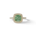 Green Cushion Cut Halo & Pave Lab Grown Diamond Engagement Ring - Rosa - 2 Carat / 10K Solid Gold / Yellow Gold