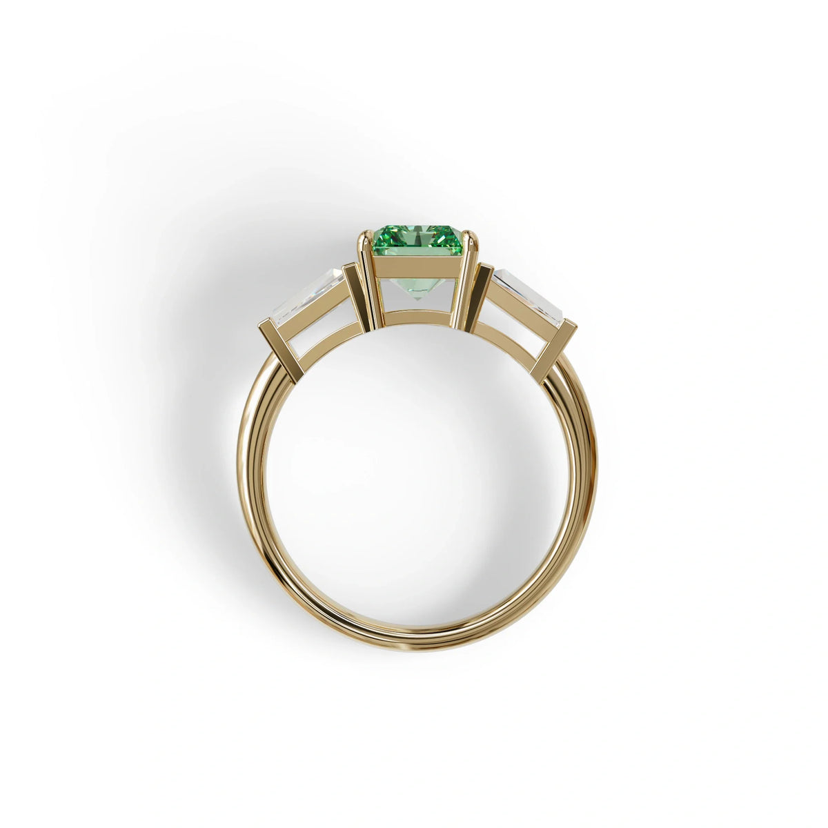 3Ct Green Radiant & Tapered Cut Lab Grown Diamond Three Stone Engagement Ring - Yana