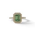 Green Emerald Cut Halo & Pave Lab Grown Diamond Engagement Ring - Viola - 2 Carat / 10K Solid Gold / Yellow Gold